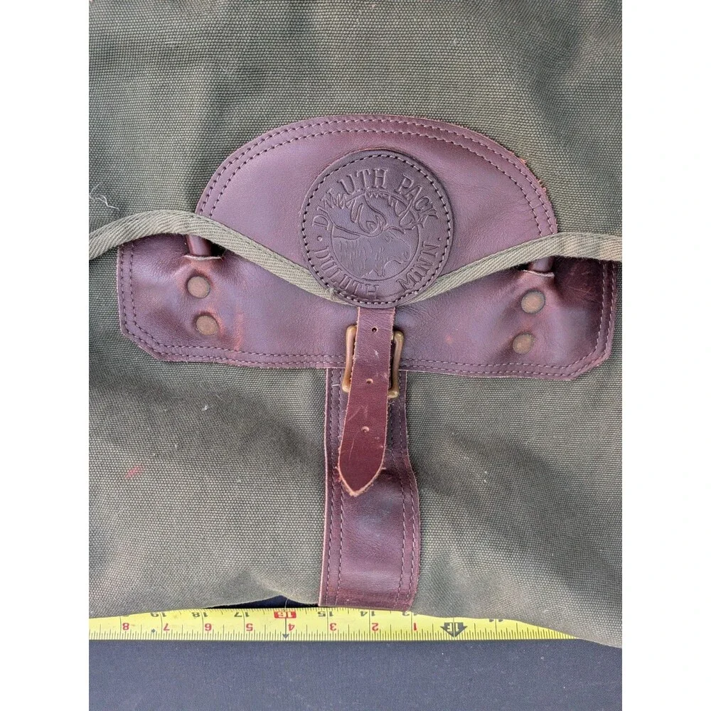 Duluth Pack Sportsman Duffle Large Green Canvas Brown Leather Vintage USA